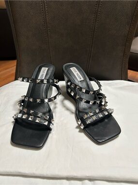 Steve Madden Black Studded Strappy wedge Heels
